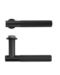 Powder Coat Black Orta Lever on 32mm Round Mini Rose | RT060-MINI-PCB