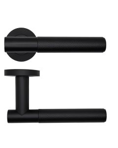Matt Black Orta Knurled Lever on Round Rose | RT060PCB