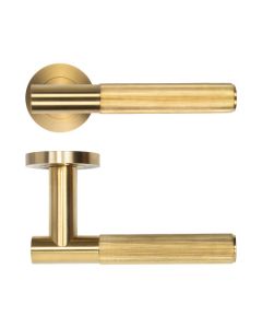 Set Satin Brass PVD Idro Lined Lever on Round Rose | RT070PVDSB