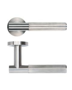 Set Satin Stainless Steel Idro Lined Lever on Round Rose | RT070SS