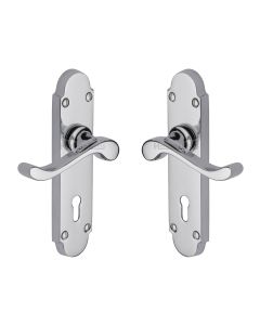 Heritage Brass Polished Chrome Savoy Door Handle on Plate - Lever Lock