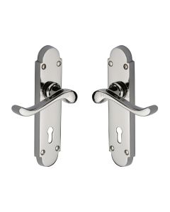 Heritage Brass Polished Nickel Finish Savoy Door Handle on Plate - Lever Lock