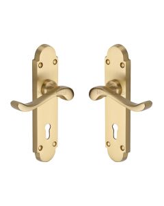 Heritage Brass Satin Brass Savoy Door Handle on Plate - Lever Lock