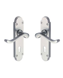 Heritage Brass Satin Chrome Savoy Door Handle on Plate - Lever Lock