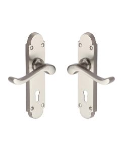 Heritage Brass Satin Nickel Savoy Door Handle on Plate - Lever Lock