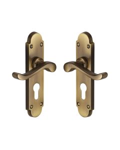 Heritage Brass Antique Brass Savoy Door Handle on Plate - Euro Profile
