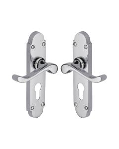 Heritage Brass Polished Chrome Savoy Door Handle on Plate - Euro Profile