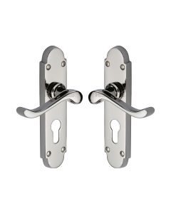 Heritage Brass Polished Nickel Finish Savoy Door Handle on Plate - Euro Profile