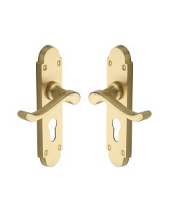 Heritage Brass Satin Brass Savoy Door Handle on Plate - Euro Profile