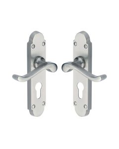 Heritage Brass Satin Chrome Savoy Door Handle on Plate - Euro Profile