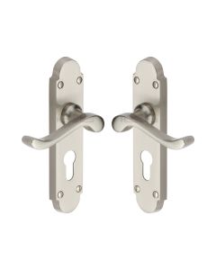 Heritage Brass Satin Nickel Savoy Door Handle on Plate - Euro Profile