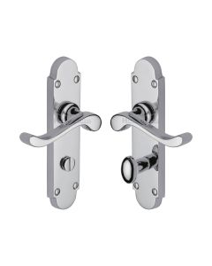 Heritage Brass Polished Chrome Savoy Door Handle on Plate - Bathroom Set