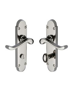 Heritage Brass Polished Nickel Finish Savoy Door Handle on Plate - Bathroom Set