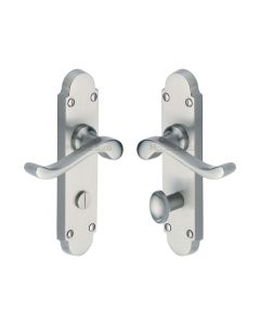 Heritage Brass Satin Chrome Savoy Door Handle on Plate - Bathroom Set