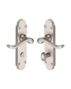 Heritage Brass Satin Nickel Savoy Door Handle on Plate - Bathroom Set