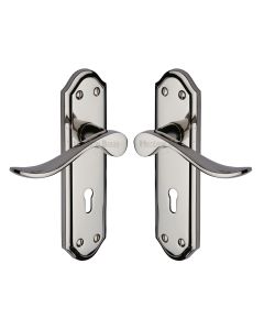 Heritage Brass Polished Nickel Finish Sandown Door Handle on Plate - Lever Lock