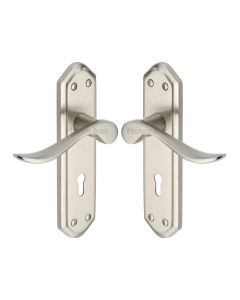 Heritage Brass Satin Nickel Sandown Door Handle on Plate - Lever Lock