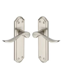 Heritage Brass Satin Nickel Sandown Door Handle on Plate - Lever Latch
