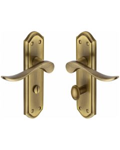 Heritage Brass Antique Brass Sandown Door Handle on Plate - Bathroom Set
