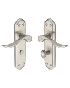 Heritage Brass Satin Nickel Sandown Door Handle on Plate - Bathroom Set