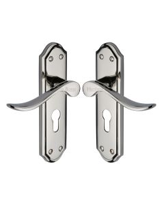 Heritage Brass Polished Nickel Finish Sandown Door Handle on Plate - Euro Profile