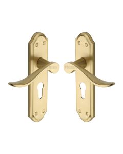 Heritage Brass Satin Brass Sandown Door Handle on Plate - Euro Profile