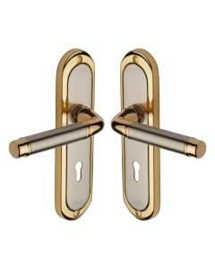 Heritage Brass Jupiter Split Finish Saturn Door Handle on Plate - Lever Lock