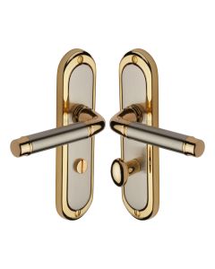 Heritage Brass Jupiter Split Finish Saturn Door Handle on Plate - Bathroom Set