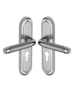 Heritage Brass Apollo Finish Saturn Door Handle on Plate - Euro Profile