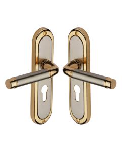 Heritage Brass Jupiter Split Finish Saturn Door Handle on Plate - Euro Profile