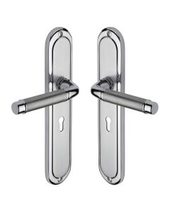 Heritage Brass Apollo Finish Saturn Long Door Handle on Plate - Lever Lock