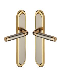 Heritage Brass Jupiter Split Finish Saturn Long Door Handle on Plate - Lever Latch
