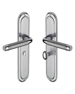 Heritage Brass Apollo Finish Saturn Long Door Handle on Plate - Bathroom Set