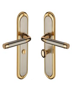Heritage Brass Jupiter Split Finish Saturn Long Door Handle on Plate - Bathroom Set