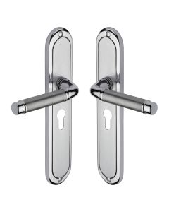 Heritage Brass Apollo Finish Saturn Long Door Handle on Plate - Euro Profile