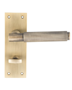 Set Antique Brass Varese Knurled lever on Bathroom backplate | EUL053AB