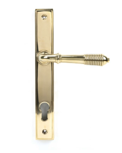 Polished Brass Reeded Slimline Lever Espag. Lock Furniture | 46545