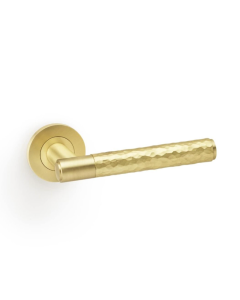 Alexander & Wilks Satin Brass Spitfire Hammered Lever on rose | AW223SB