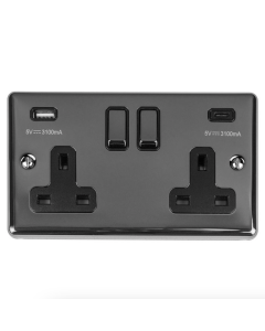 Eurolite Black Nickel Enhance Decorative 2 Gang USBC Socket with Black Trim | EN2USBCBNB