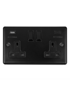 Eurolite Black Enhance Decorative 2 Gang USBC Socket with Black Trim | EN2USBCMBB