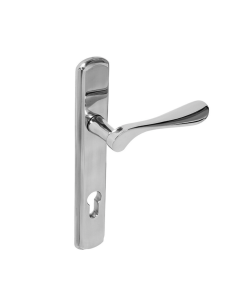 BLU Polished Stainless Steel Regent Left Hand Door Handle on 092 euro backplate  |  REG092-LH-PSS