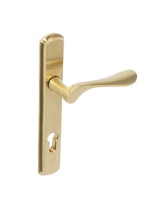 BLU Satin Brass Regent Left Hand Door Handle on 092 euro backplate  |  REG092-LH-PSB