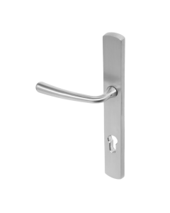 BLU Satin Stainless Steel Pera Multipoint Door Handle on 095 euro backplate  |  PER095-SSS