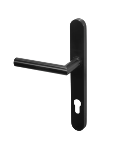 BLU Matt Black Mitre Lever Door Handle on euro backplate |  KM078C-MBL