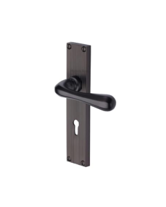 Heritage Brass Matt Bronze Charlbury Reeded Door Handle on Plate - Lever Lock