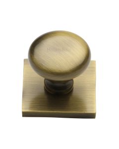 Heritage Brass Antique Brass Victorian Round Cabinet Knob with Square Backplate 32mm