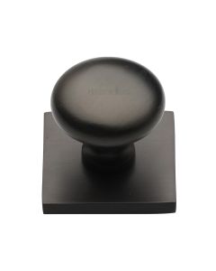 Heritage Brass Matt Bronze Victorian Round Cabinet Knob with Square Backplate 32mm