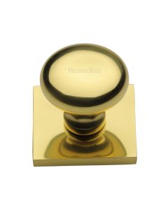 Heritage Brass Polished Brass Victorian Round Cabinet Knob with Square Backplate 32mm