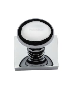 Heritage Brass Polished Chrome Victorian Round Cabinet Knob with Square Backplate 32mm