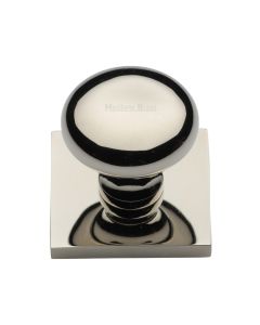 Heritage Brass Polished Nickel Finish Victorian Round Cabinet Knob with Square Backplate 32mm